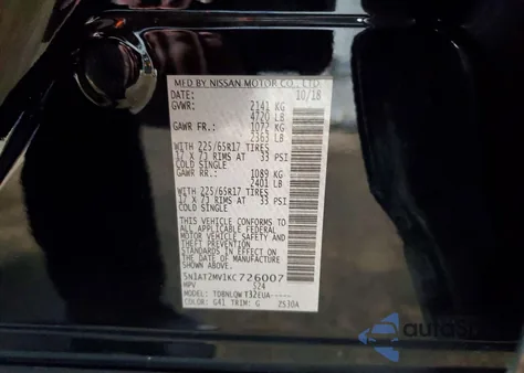 2019 Nissan Rogue S z USA, uszkodzony, nr VIN 5N1AT2MV1KC726007